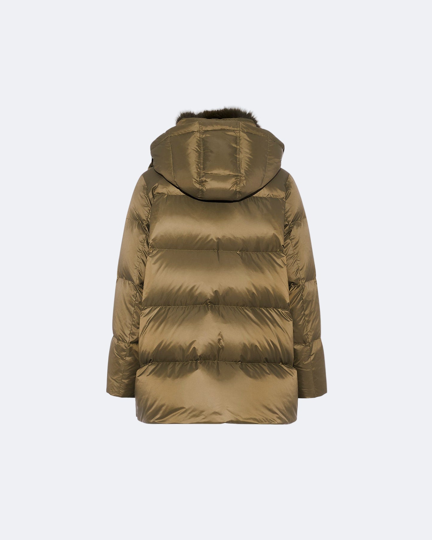 Iconic "A" line down jacket with fox fur collar