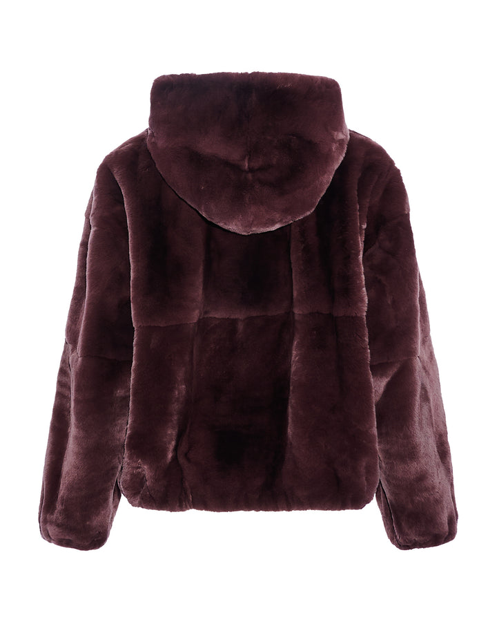 Veste à capuche  réversible en fourrure de lapin rex et tissu technique