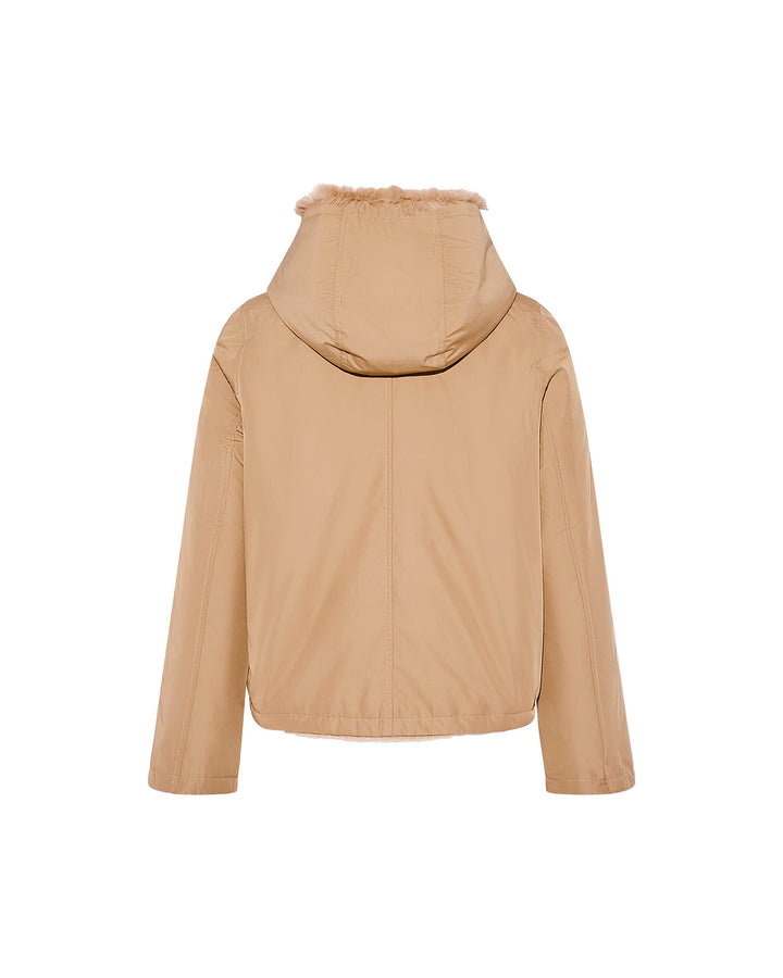 Veste à capuche en fourrure de lapin rex réversible tissu technique