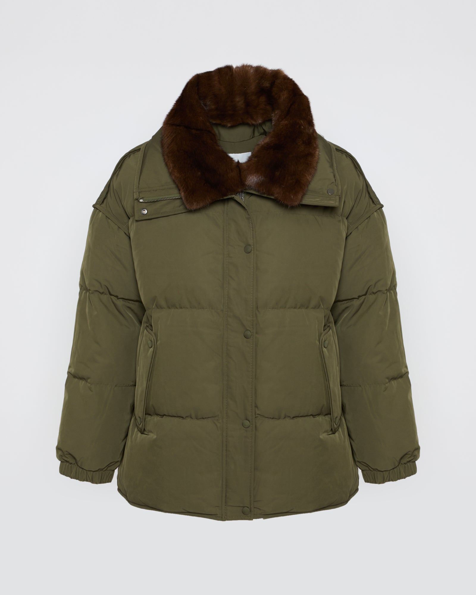 YVES SALOMON ダウン Winter sale -Mid-length down jacket with mink trimming-khaki