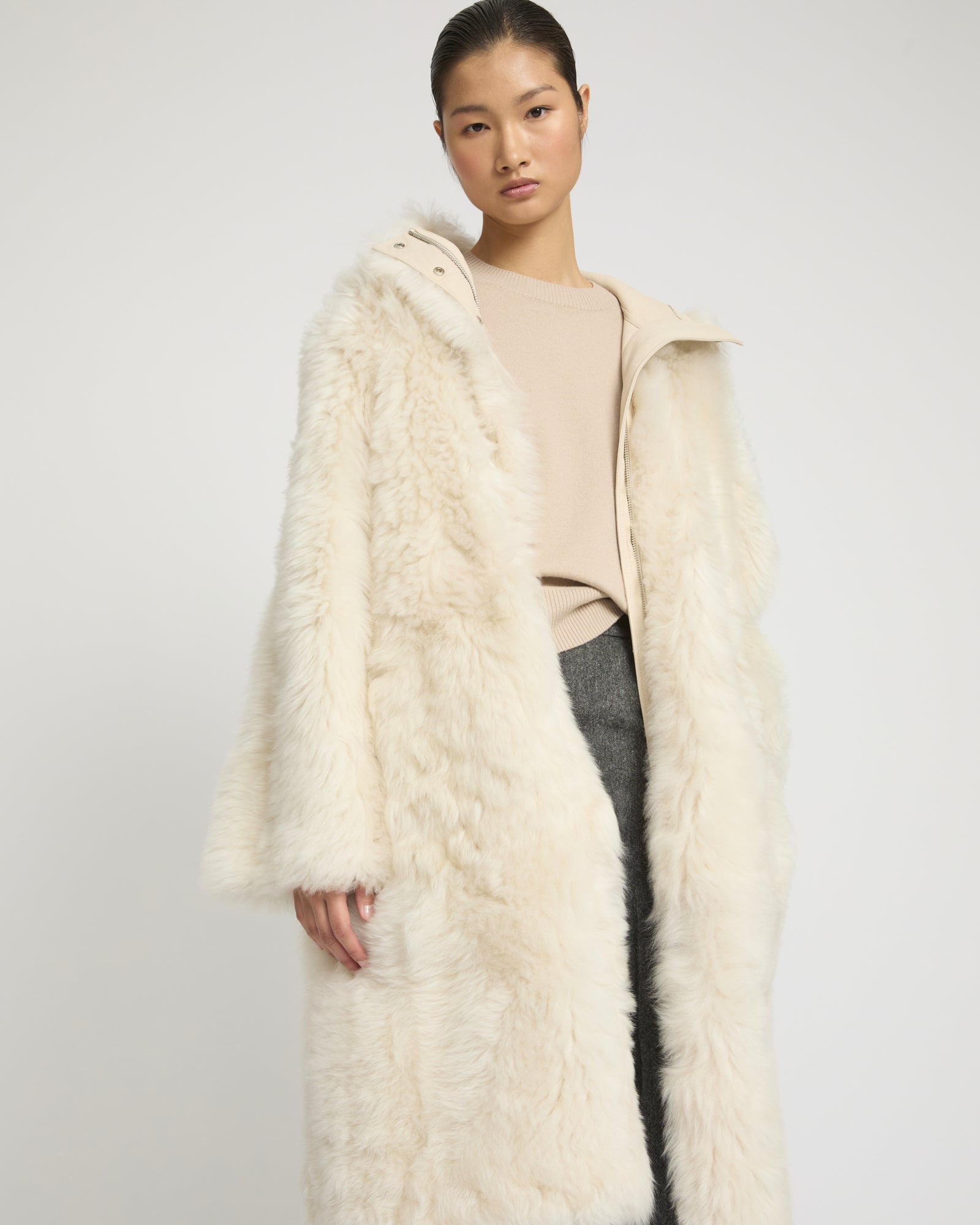 Toscana lambskin parka styled coat - White - Yves Salomon