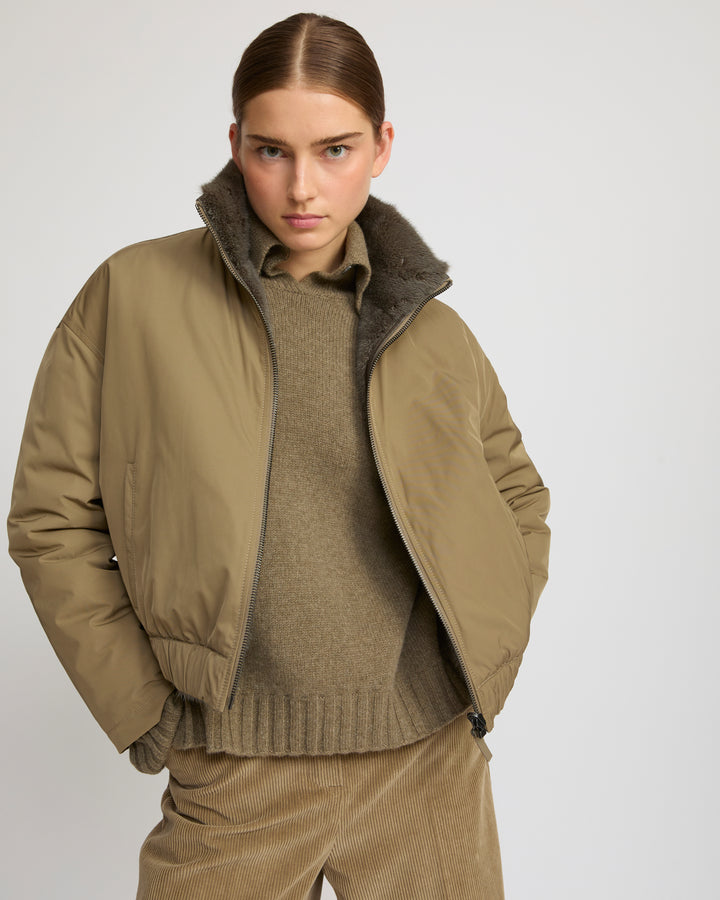 Veste col montant en tissu technique réversible fourrure de vison -Yves Salomon