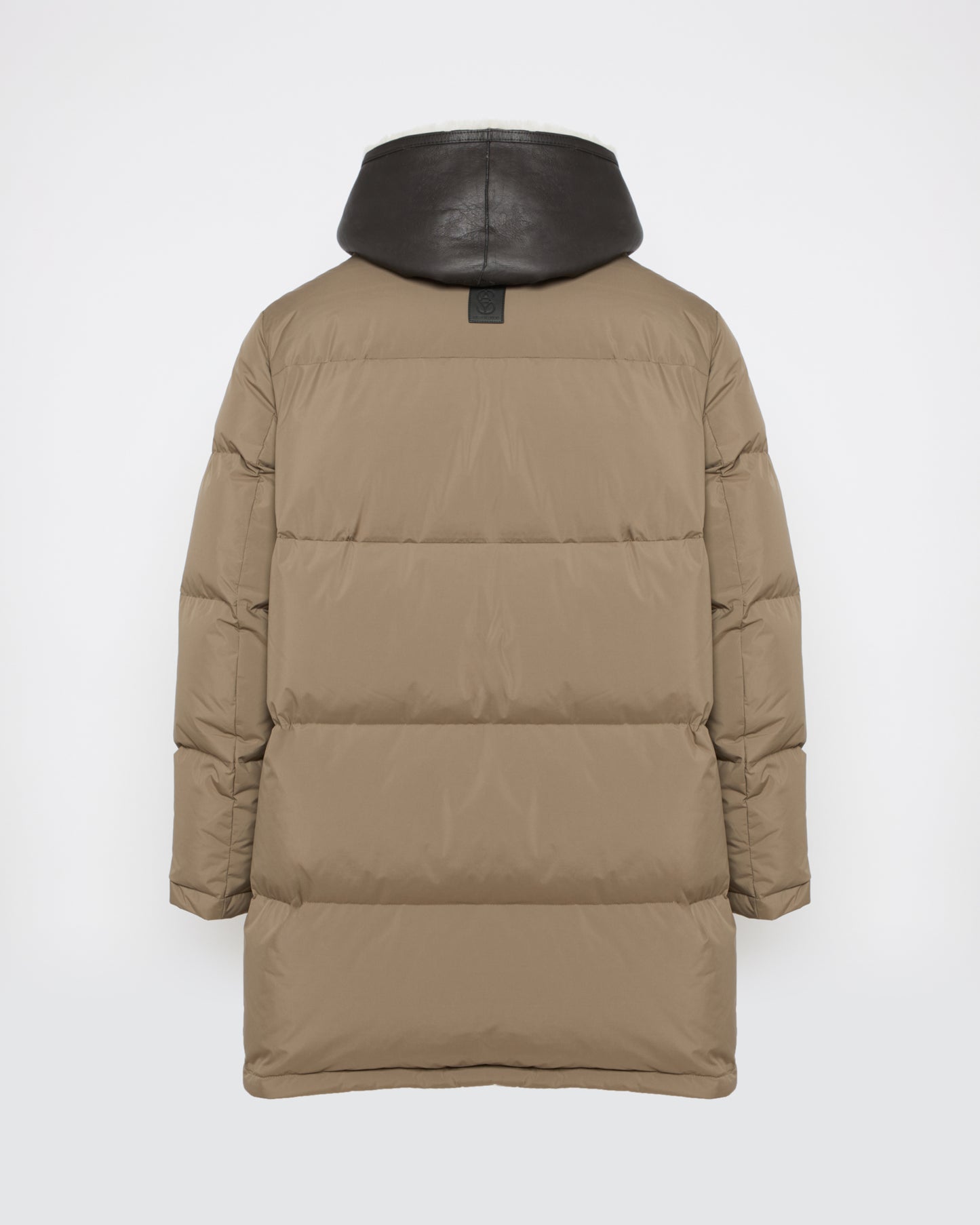 Down jacket with lambskin shearling bib