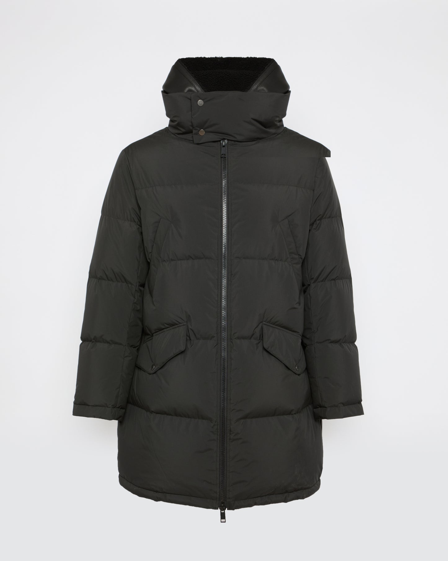 Down jacket with lambskin shearling bib