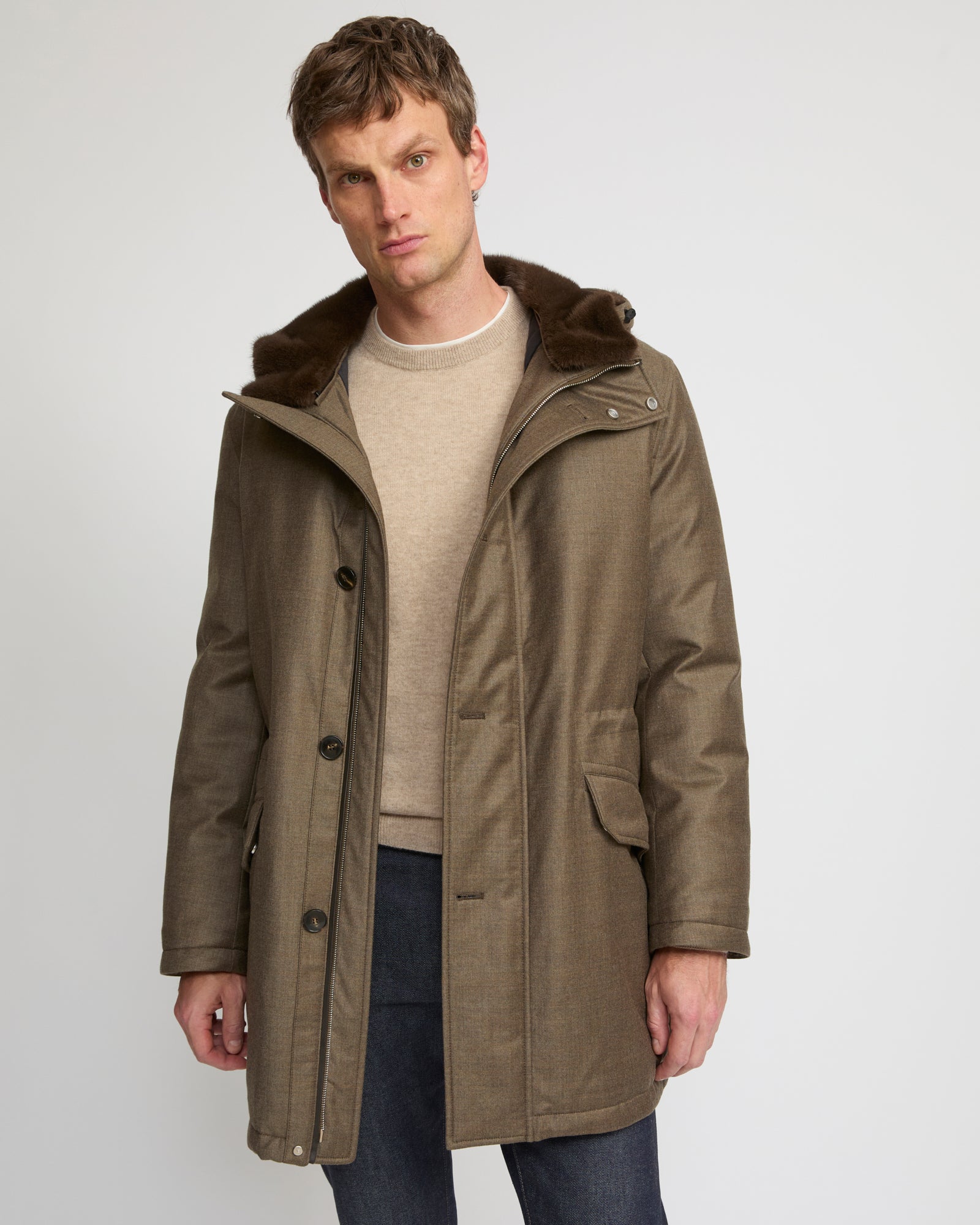 Parka in Loro Piana fabric & mink fur - Brown - Yves Salomon