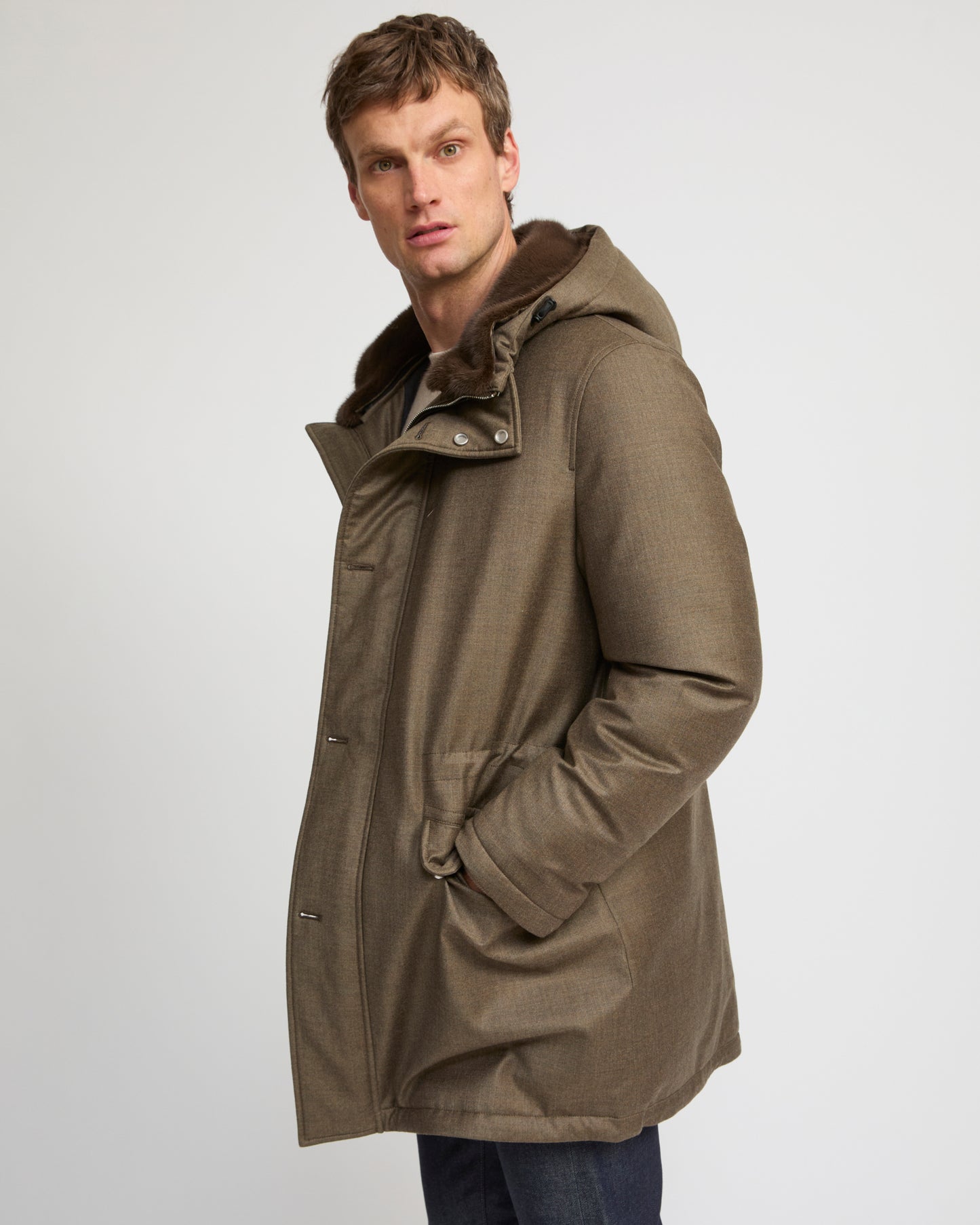Parka longue iconique en tissu Loro Piana imperméable avec fourrure de vison -Yves Salomon
