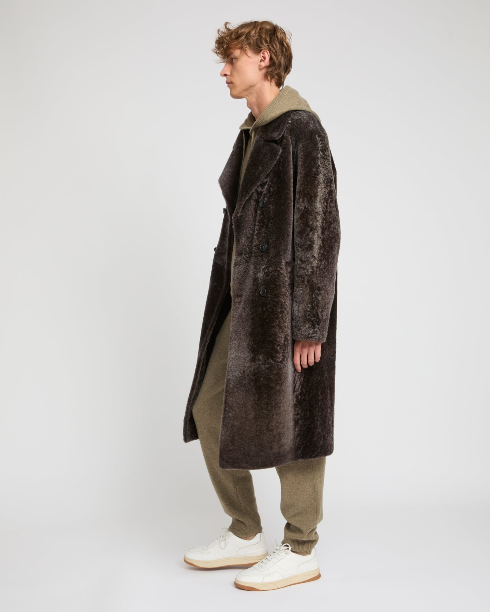 7/8 coat in Lacon shearling lambskin - Brown - Yves Salomon