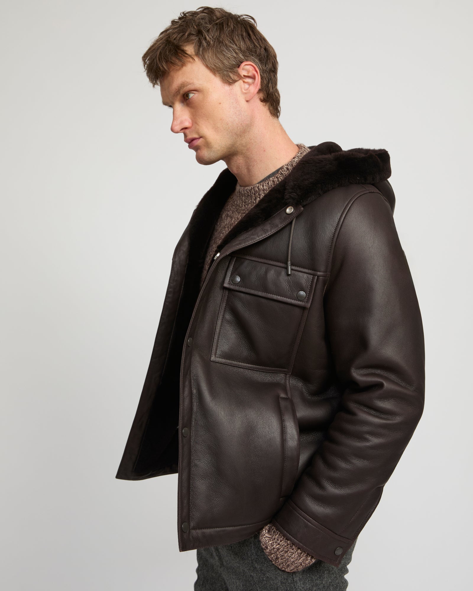Merino lambskin shearling hoodie Brown Yves Salomon