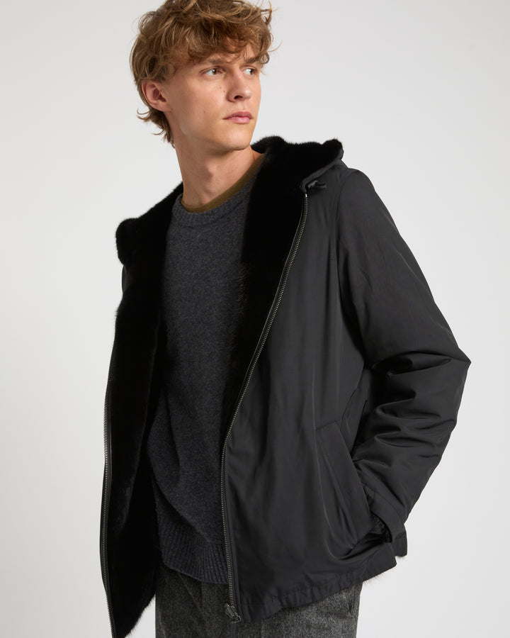 Blouson à capuche réversible en fourrure de vison et tissu technique -Yves Salomon