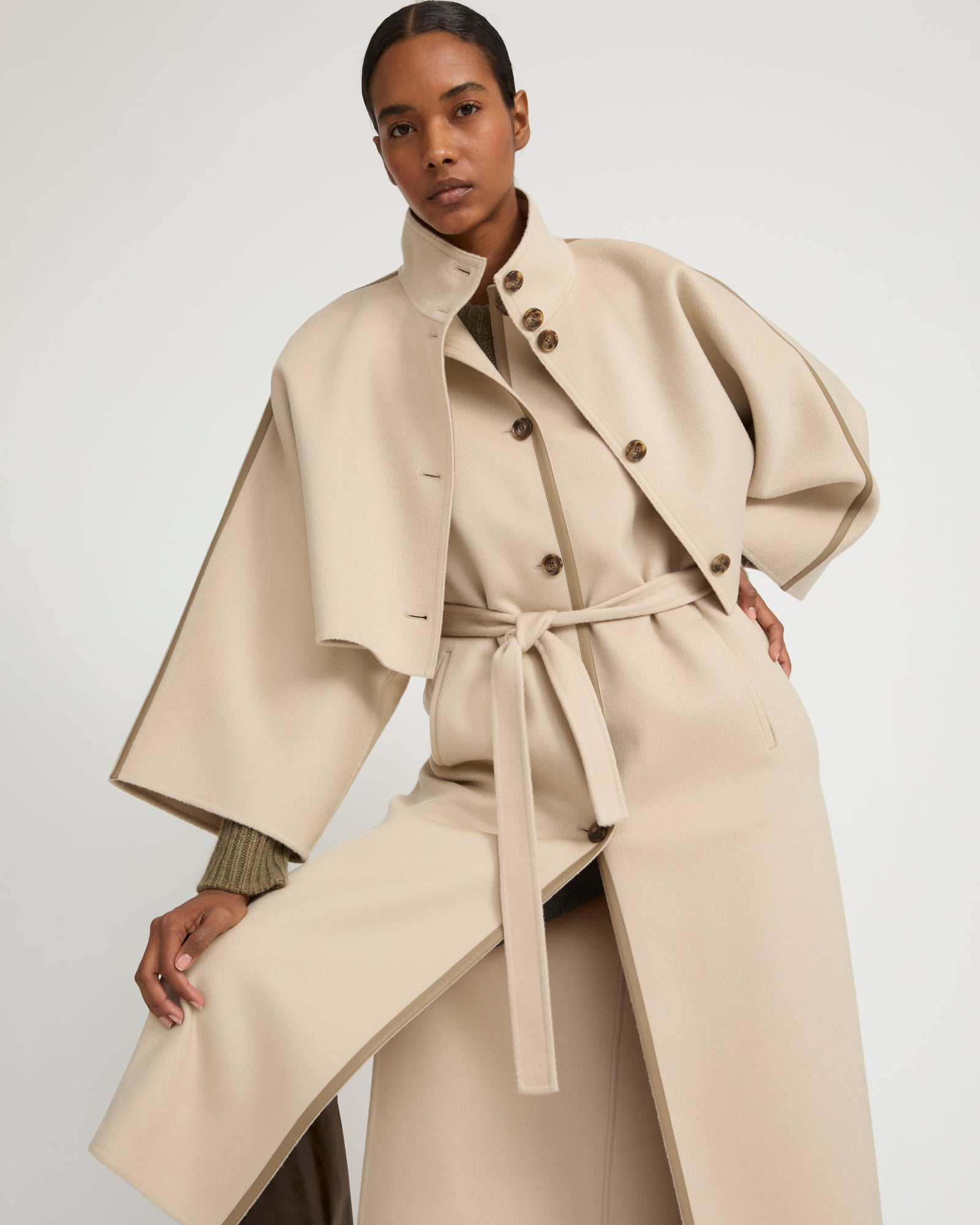 Double-sided cashmere-blend cape jacket - Beige - Yves Salomon