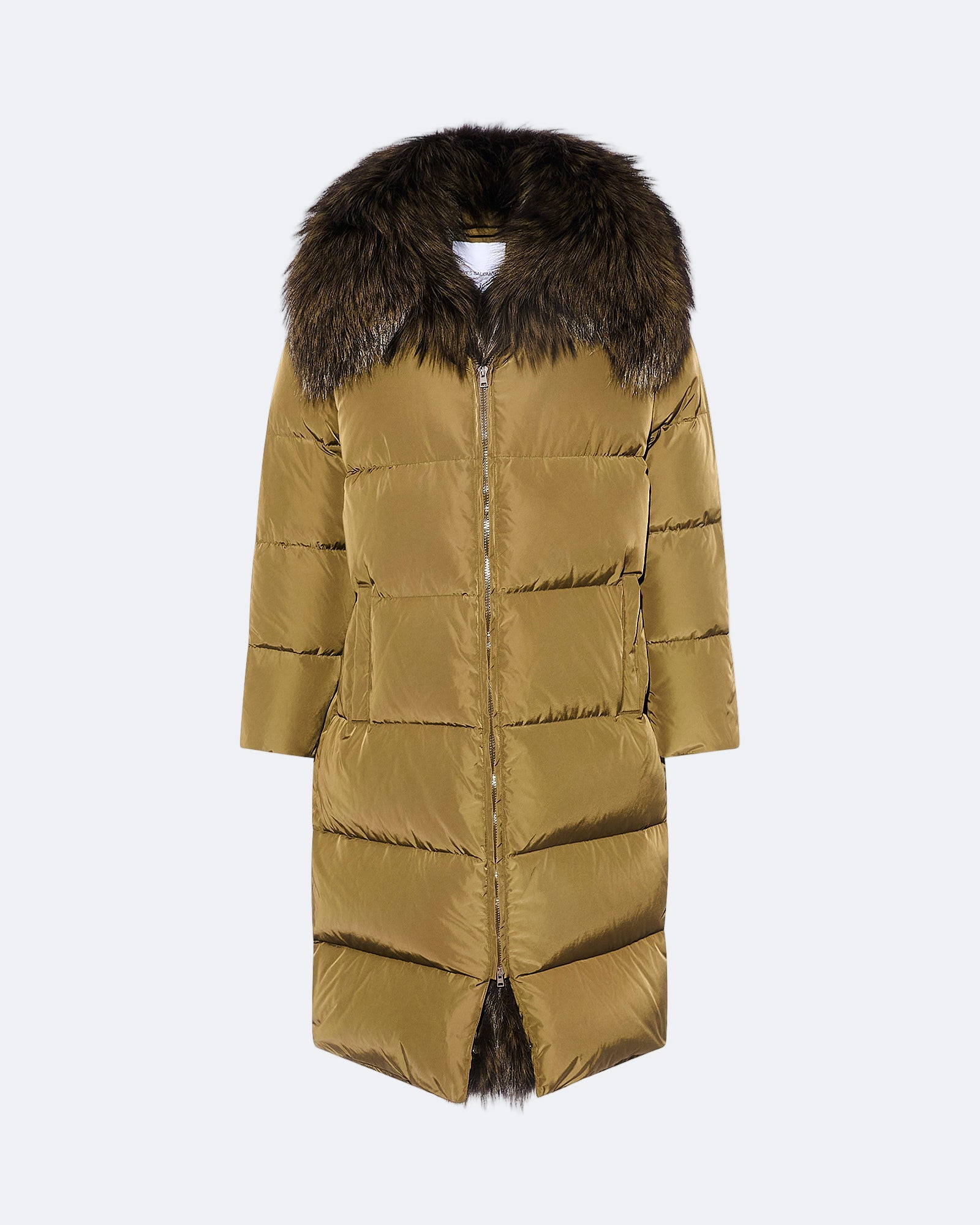 YVES SALOMON フォックスファージレ Technical fabric maxi down jacket with large detachable fox fur