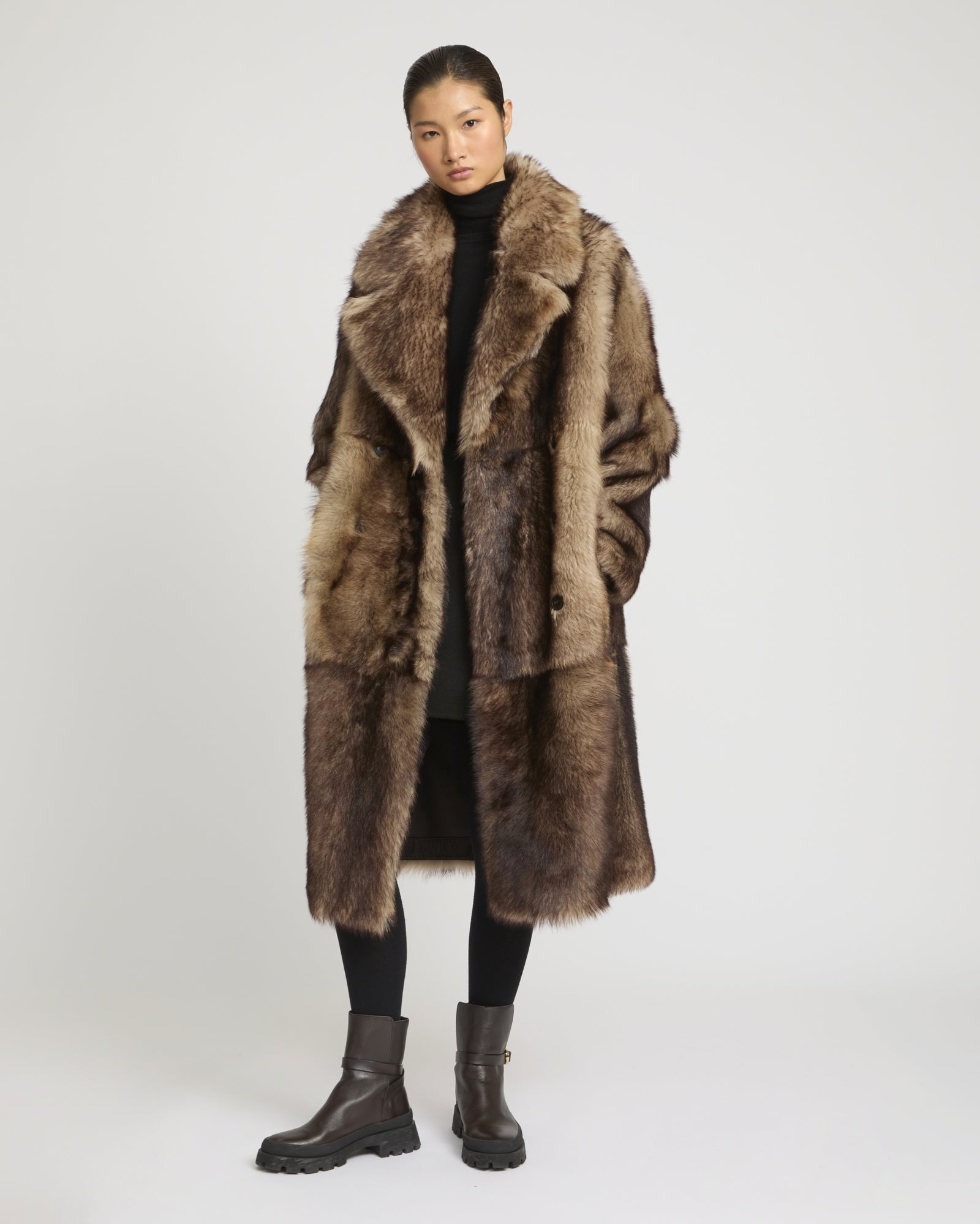 ラコリーヌ　スキンオロジー Reversible Long Shearling Coat - Brown - Yves Salomon