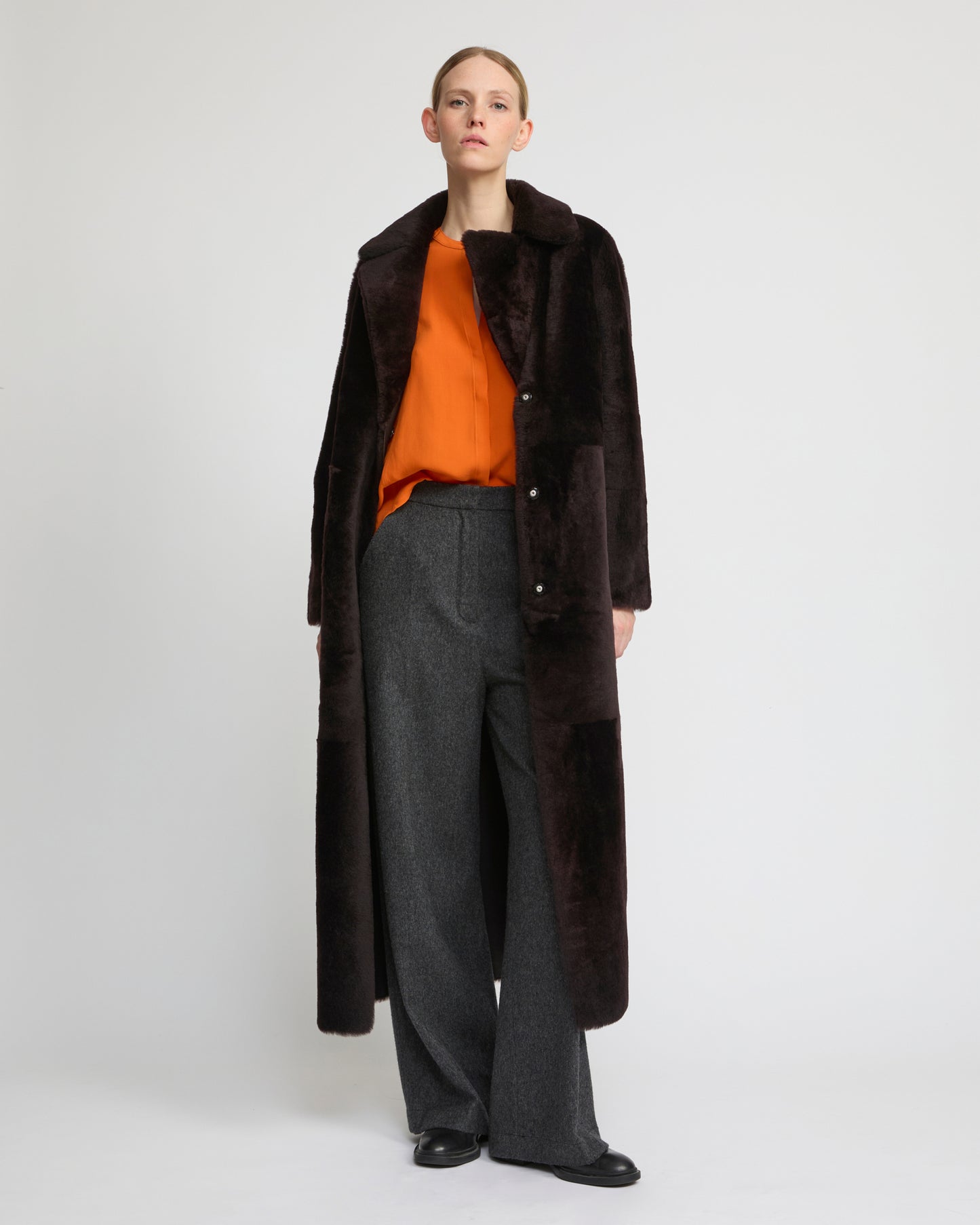 Manteau long réversible en peau lainée d'agneau Lacon -Yves Salomon