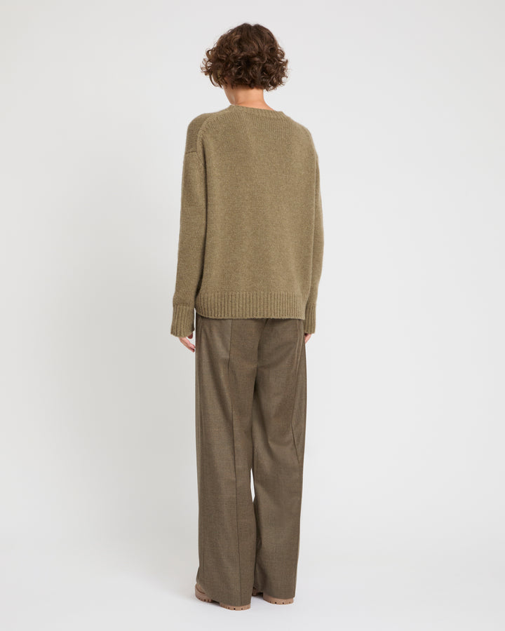 Pantalon ample à taille élastique en tissu flanelle -Yves Salomon