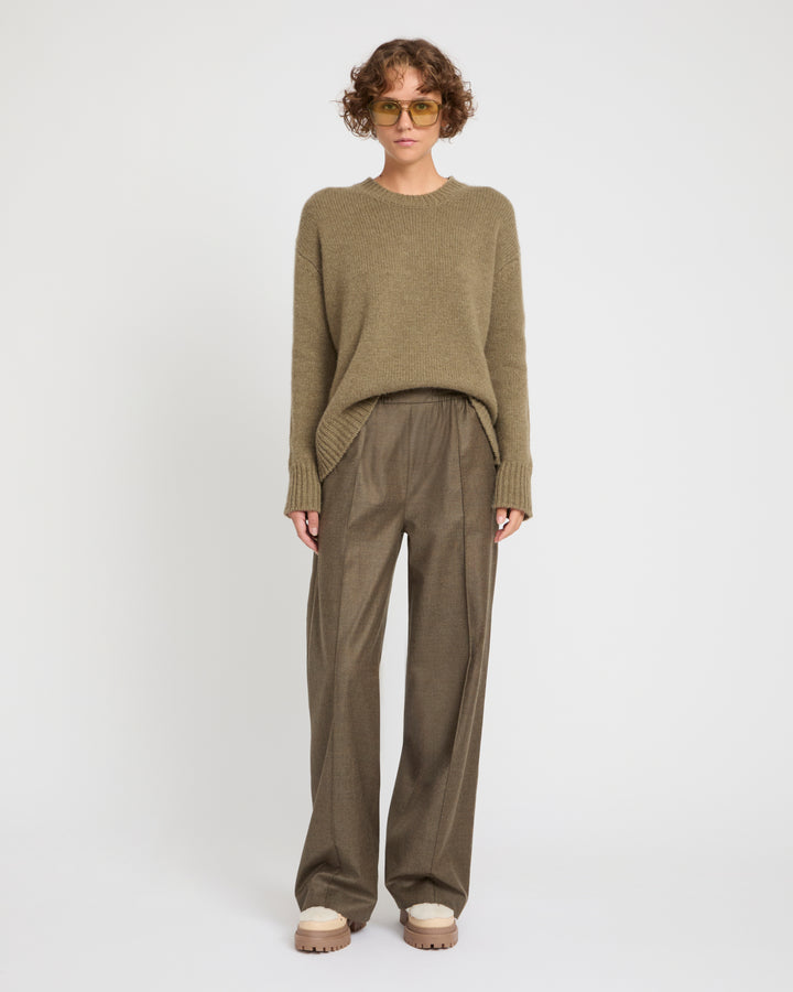 Pantalon ample à taille élastique en tissu flanelle -Yves Salomon