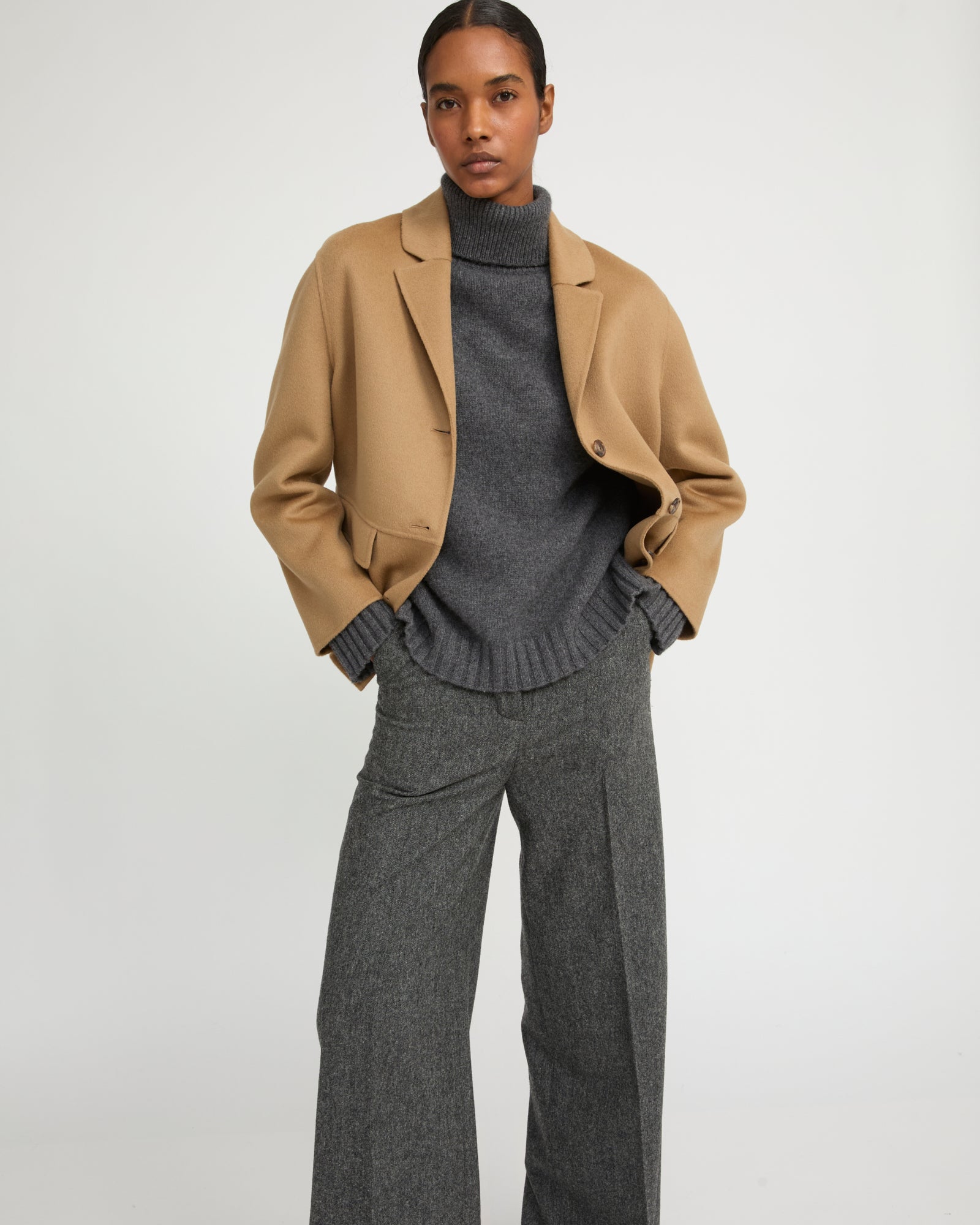 Double-sided cashmere-blend jacket - Camel - Yves Salomon
