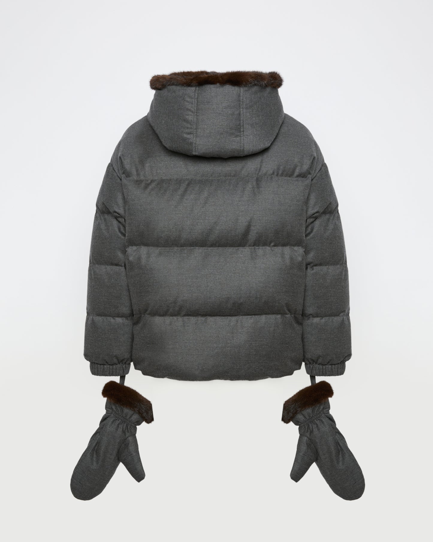 Doudoune courte en tissu Loro Piana à capuche avec intérieur en fourrure de vison et moufles amovibles -Yves Salomon