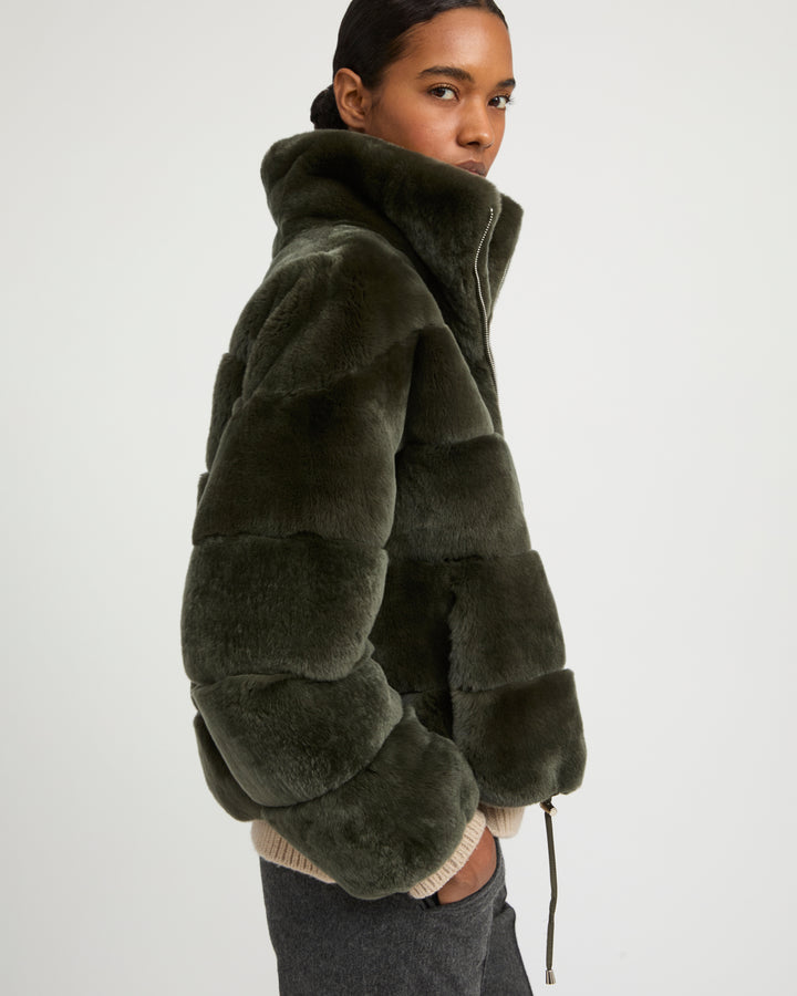 Veste boxy en fourrure de lapin rex réversible tissu technique -Yves Salomon