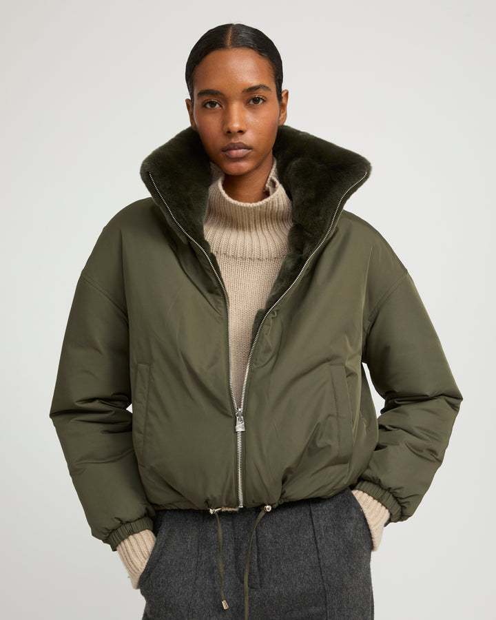 Veste boxy en fourrure de lapin rex réversible tissu technique -Yves Salomon