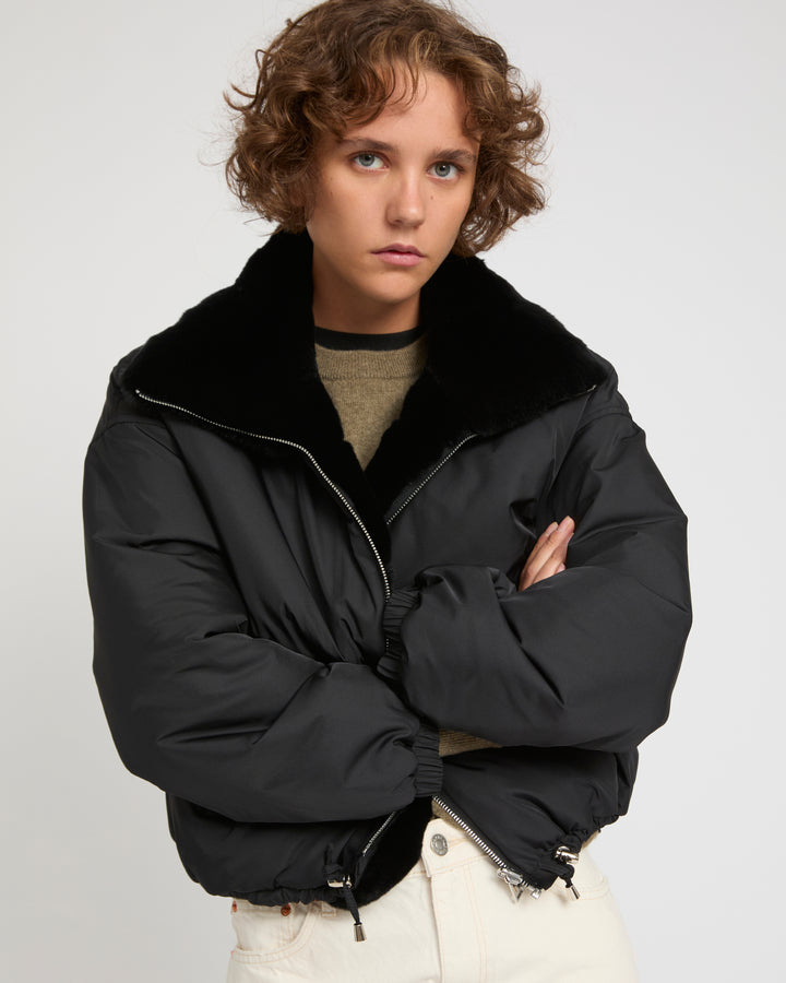 Veste boxy en fourrure de lapin rex réversible & tissu technique -Yves Salomon