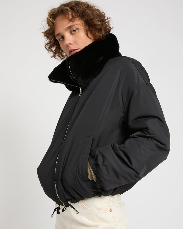 Veste boxy en fourrure de lapin rex réversible & tissu technique -Yves Salomon