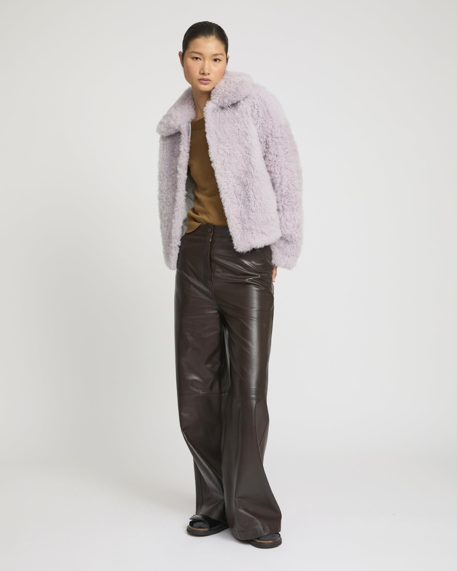 YVES SALOMON パープル　ファーショートコート Cashmere lambskin & Merino knit jacket - Purple - Yves Salomon