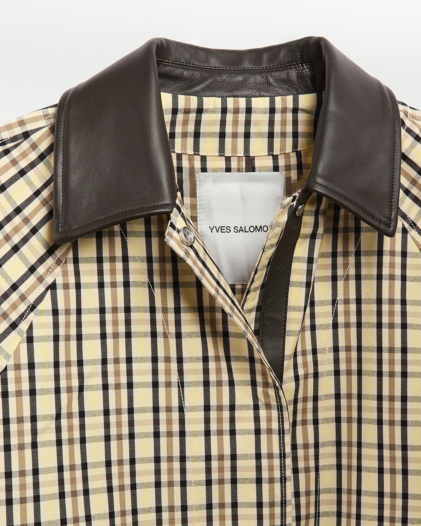 Parka en tissu jacquard motif carreaux avec col en cuir -Yves salomon - Nouvelle collection Printemps Été