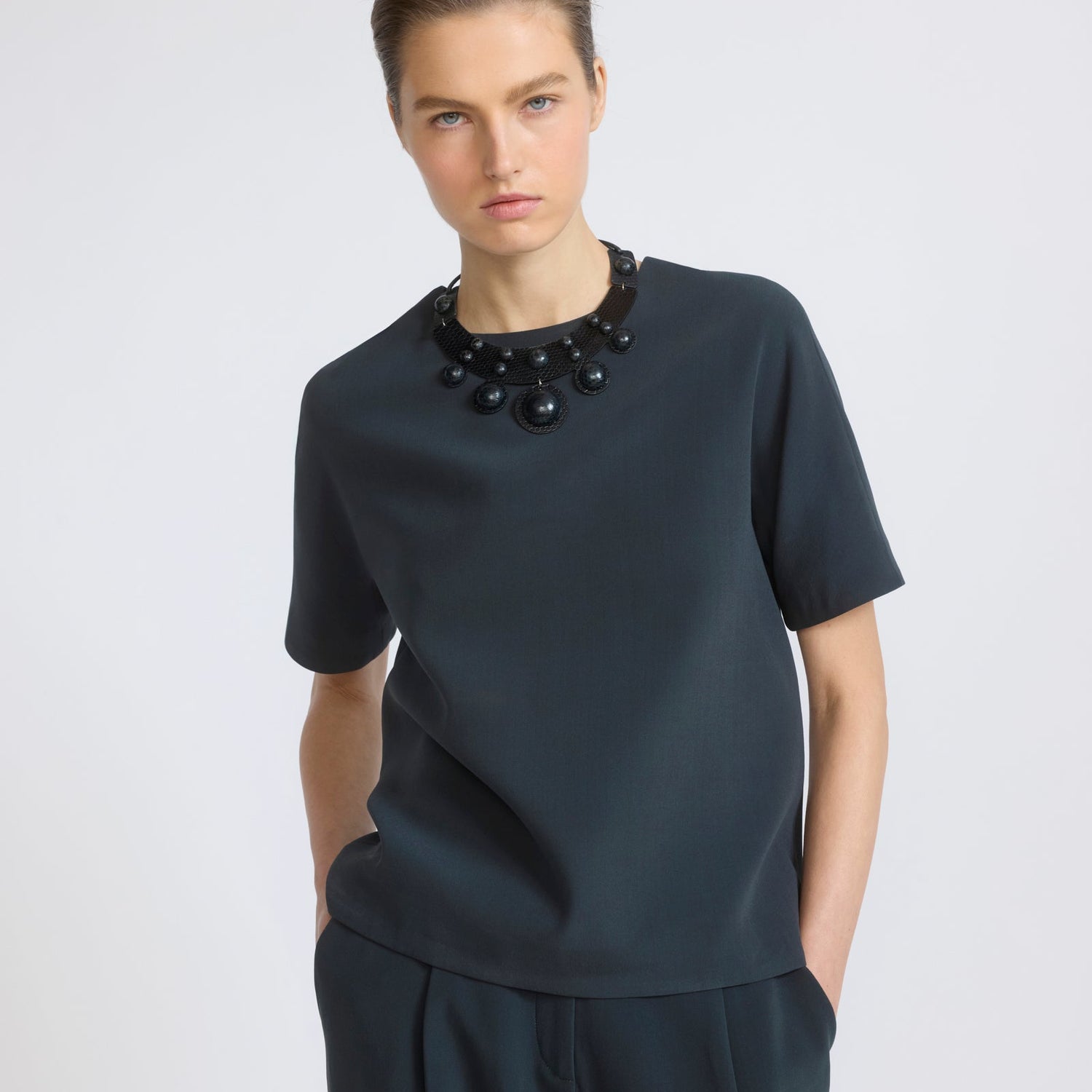 Blouse à col cheminée en lainage double face- Yves Salomon - Nouvelle collection Automne Hiver
