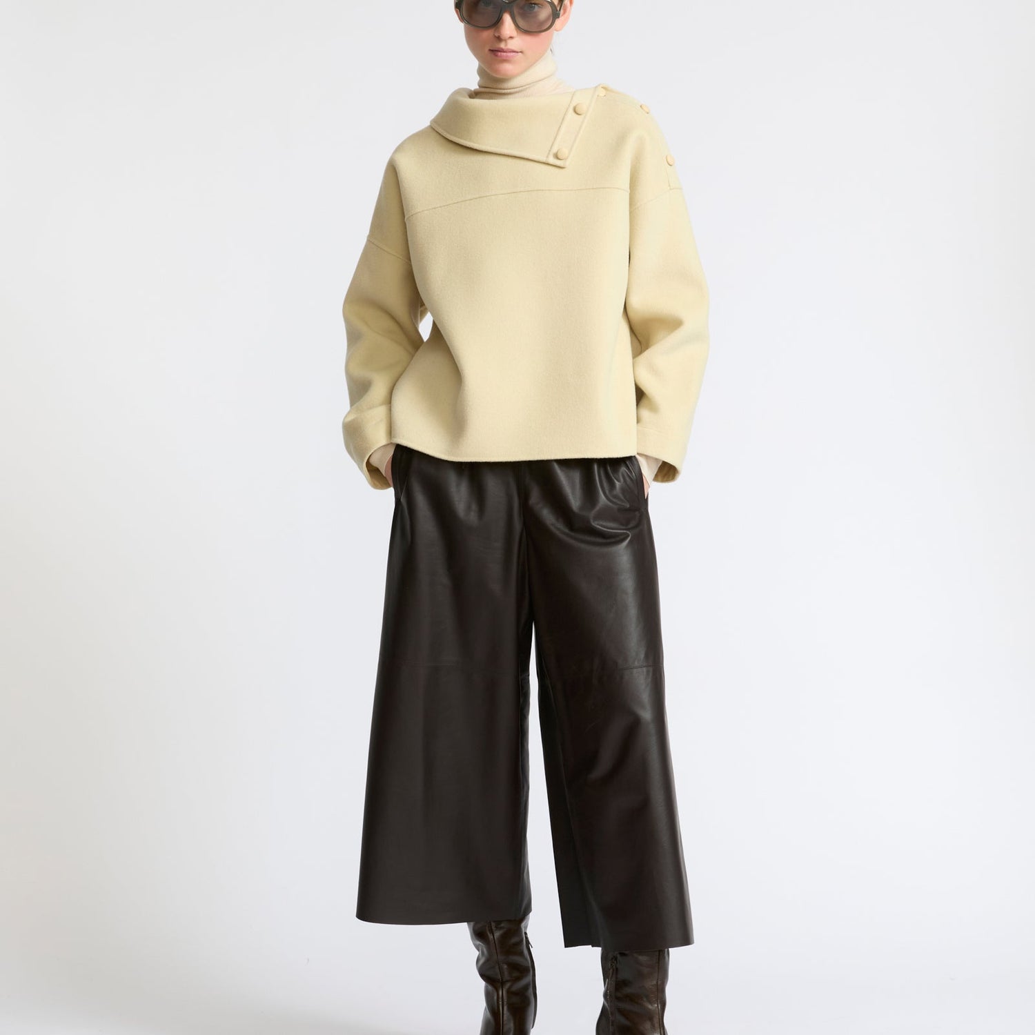 Blouse à col cheminée en lainage double face- Yves Salomon - Nouvelle collection Automne Hiver