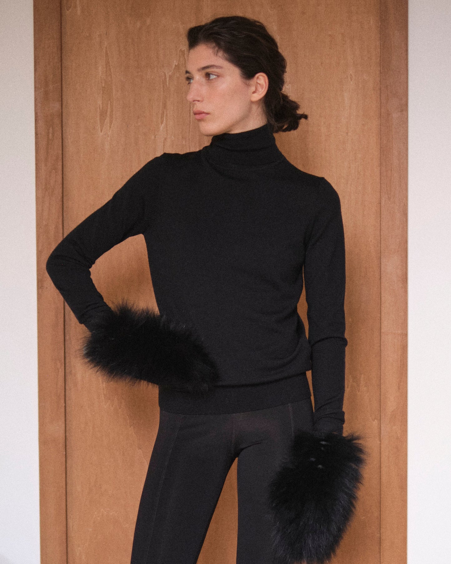 Moufles en maille laine cachemire et fourrure de renard