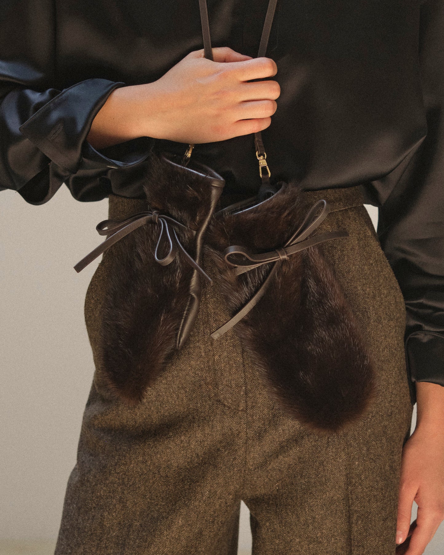 Mink fur and leather mittens
