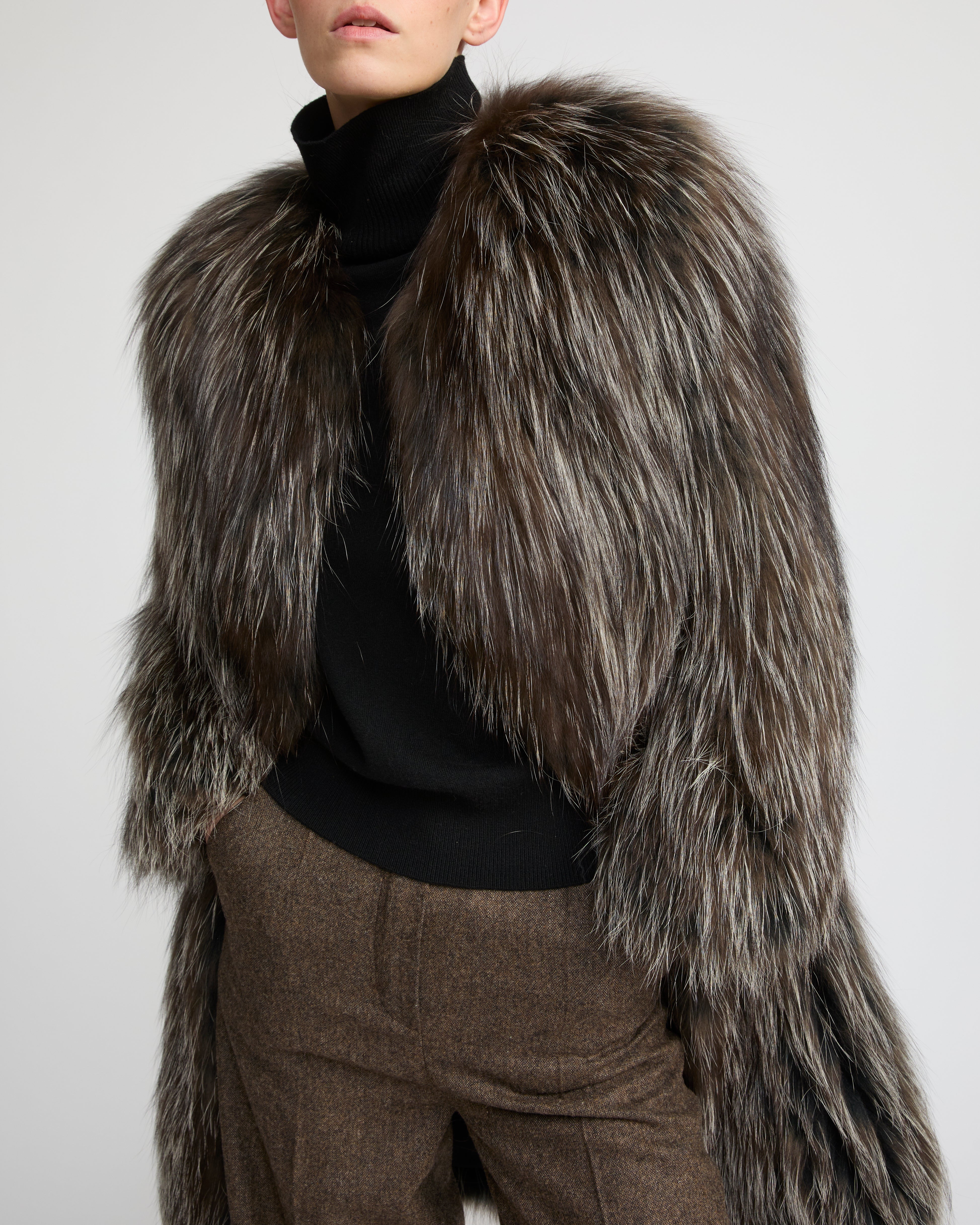 Banded Fox Fur Scarf in Brown Beige | Yves Salomon