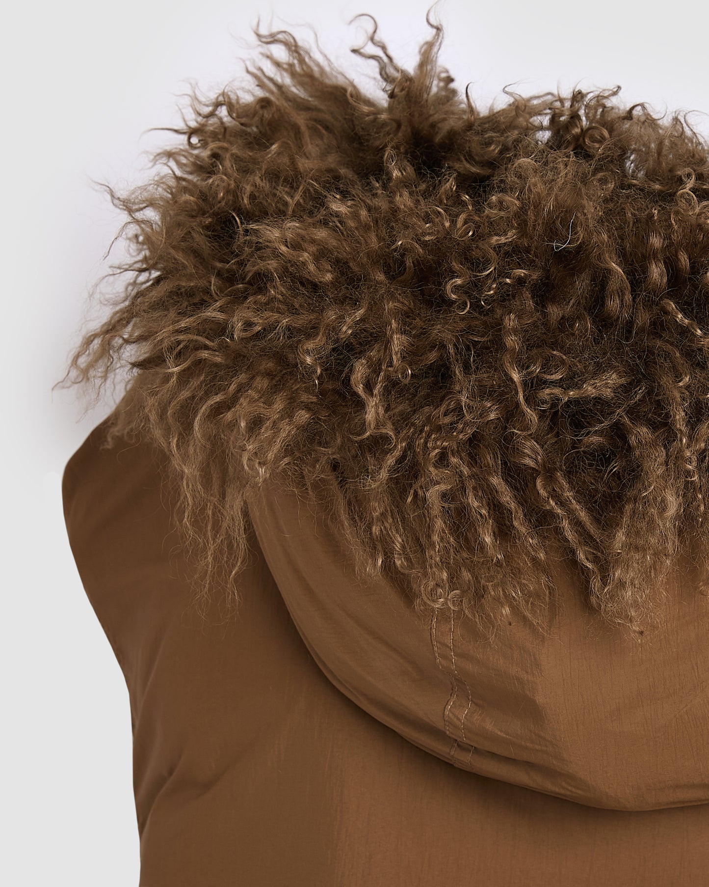 Short ultra-light down jacket with curly lambskin trim