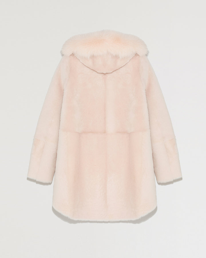 Veste à capuche en peau lainée d'agneau Lacon et fourrure de renard