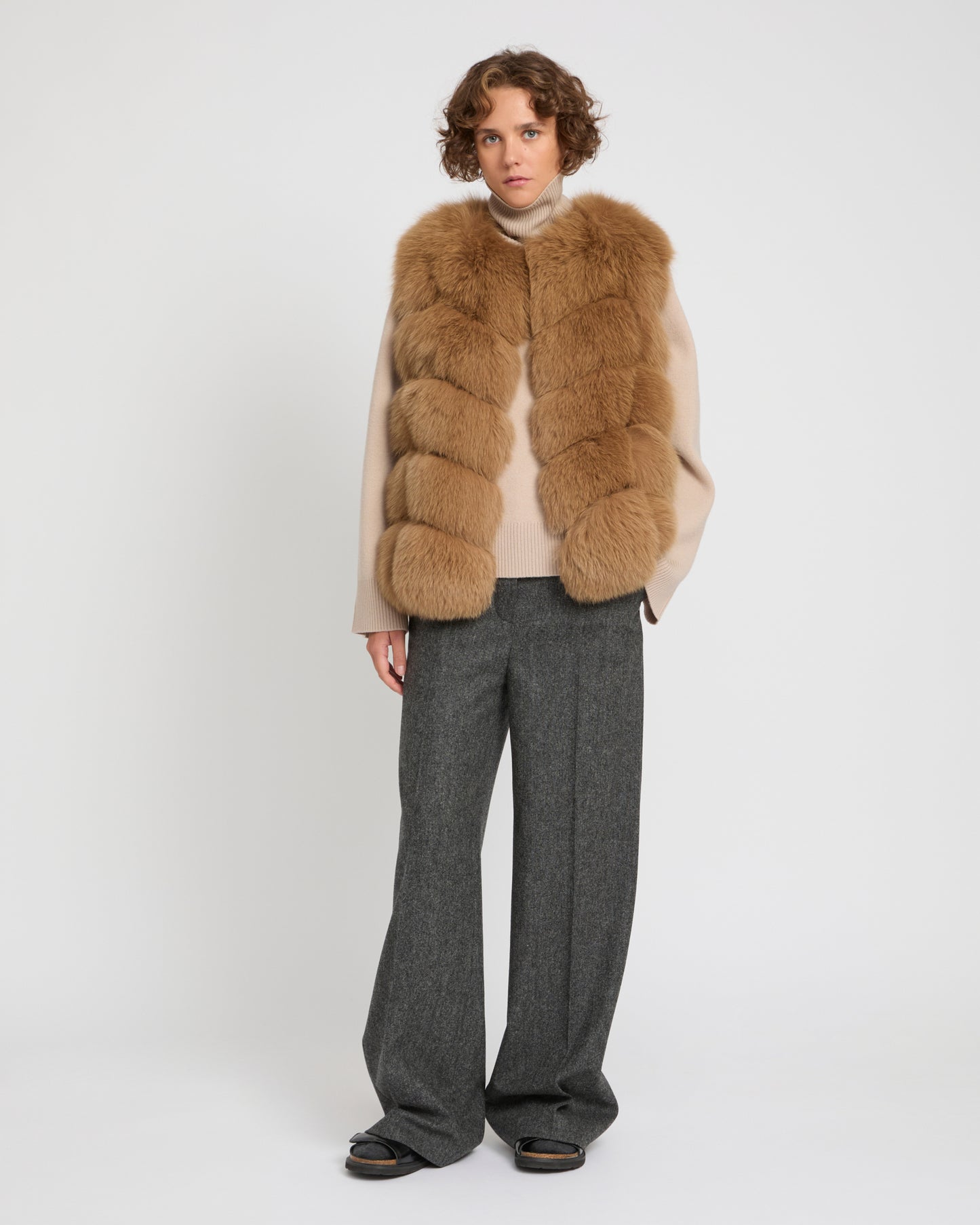 Sleeveless fox fur vest