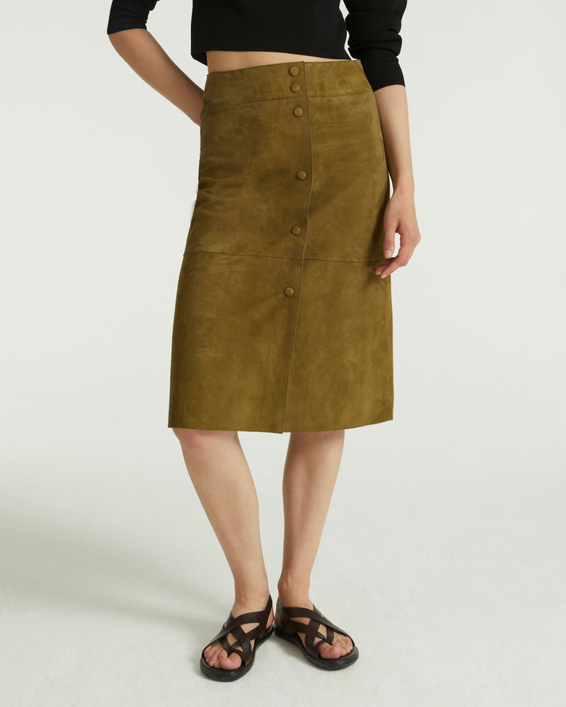 Double-sided velour lamb leather skirt - khaki
