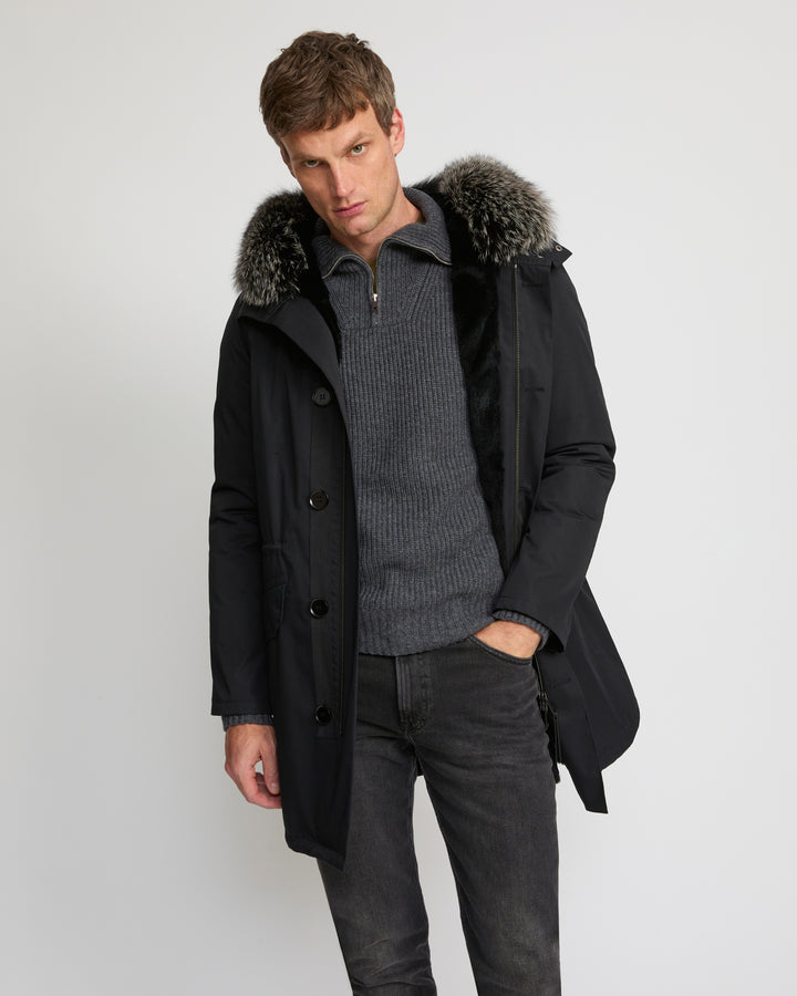 Iconic parka in technical cotton with fox and rabbit fur