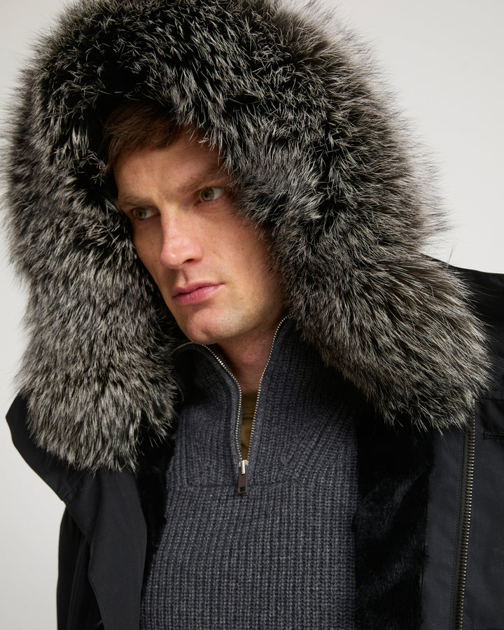 Iconic parka in technical cotton with fox and rabbit fur