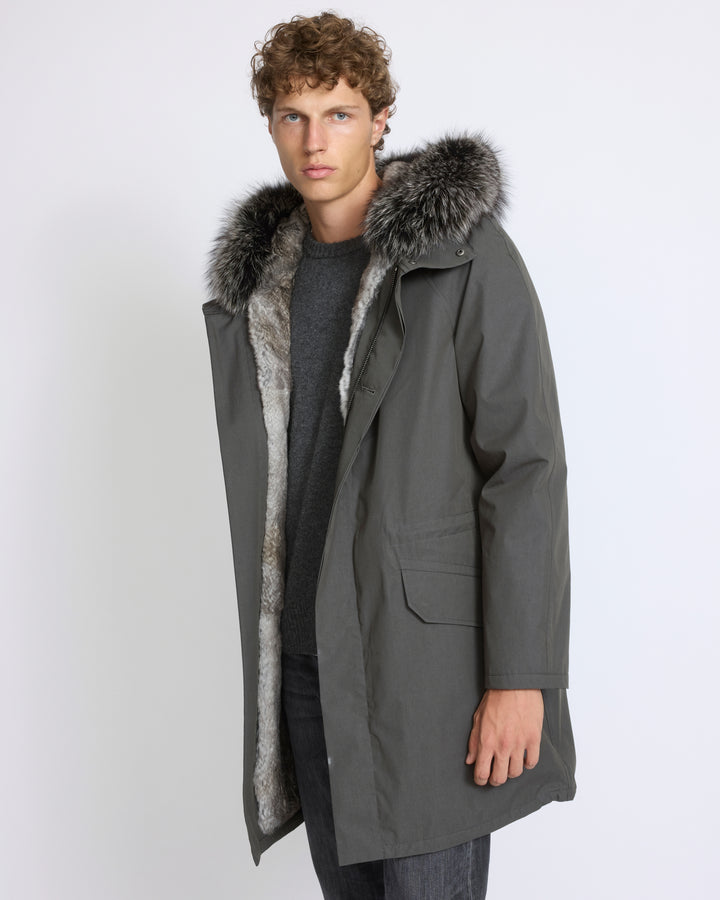 Parka iconique en coton mélangé avec fourrure de renard et lapin - Yves Salomon - Nouvelle collection Automne Hiver