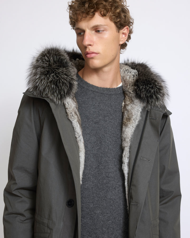 Parka iconique en coton mélangé avec fourrure de renard et lapin - Yves Salomon - Nouvelle collection Automne Hiver