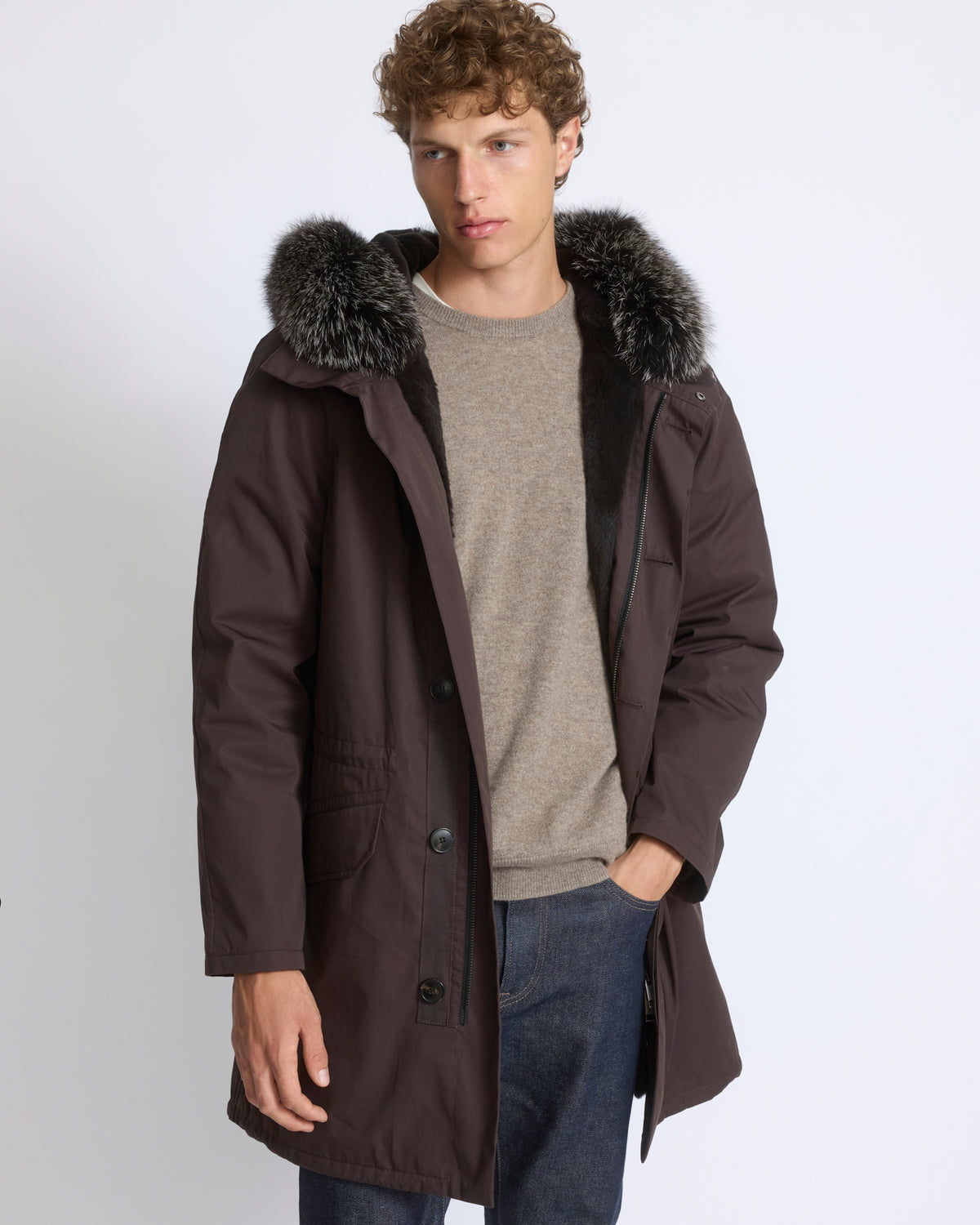 Parka iconique en coton mélangé avec fourrure de renard et lapin - Yves Salomon - Nouvelle collection Automne Hiver
