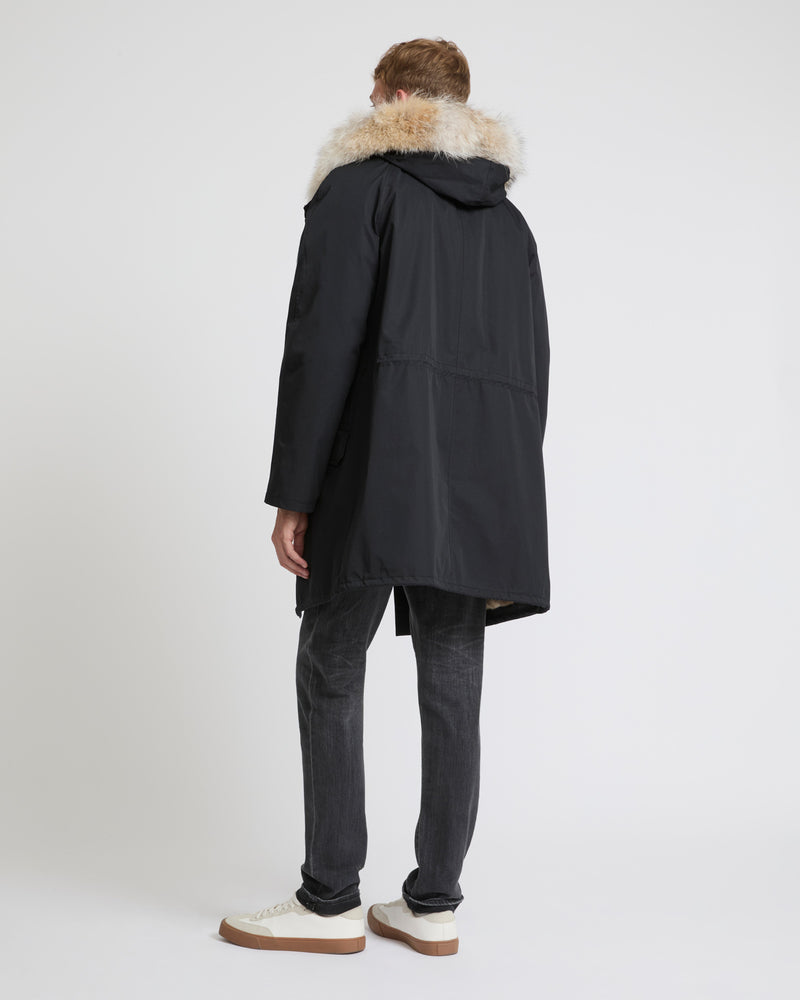 Parka iconique longue en coton technique avec fourrure de coyote et lapin