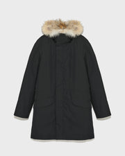 Parka iconique longue en coton technique avec fourrure de coyote et lapin