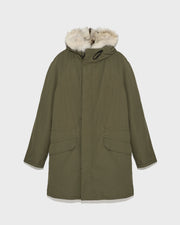 Parka iconique longue en coton technique avec fourrure de coyote et lapin