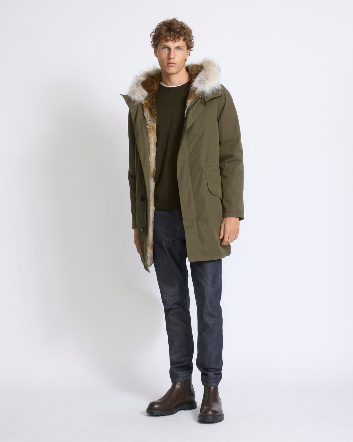 Parka iconique longue en coton technique avec fourrure de coyote et lapin - Yves Salomon - Nouvelle collection Automne Hiver