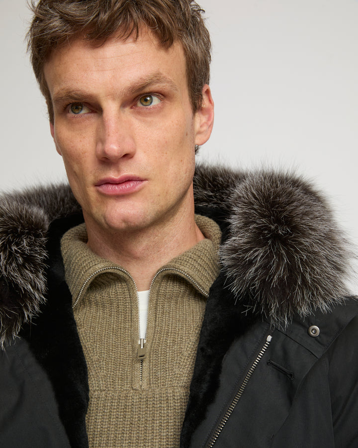 Short Iconic Parka In waterproof Cotton Blend with Fox Fur and Rabbit Fur