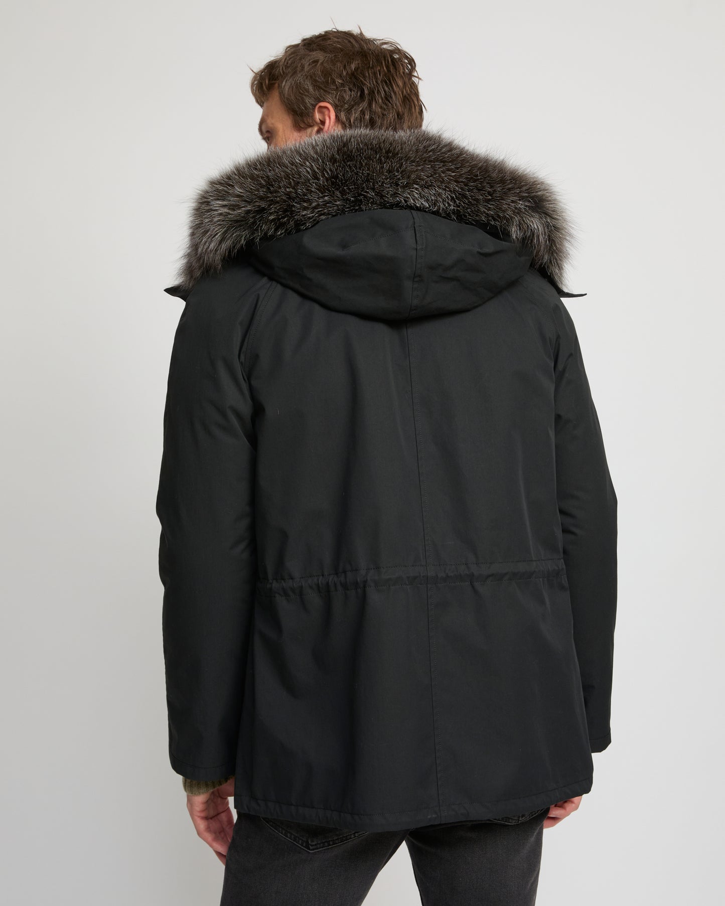 Parka iconique courte en coton mélangé imperméable avec fourrure de renard et lapin