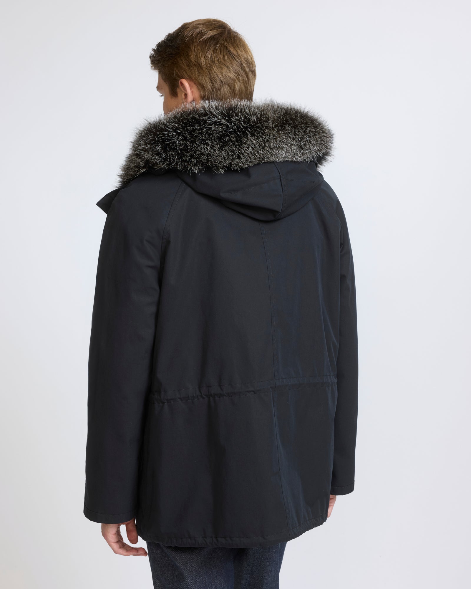 Parka iconique courte en coton mélangé imperméable avec fourrure de renard et de lapin
