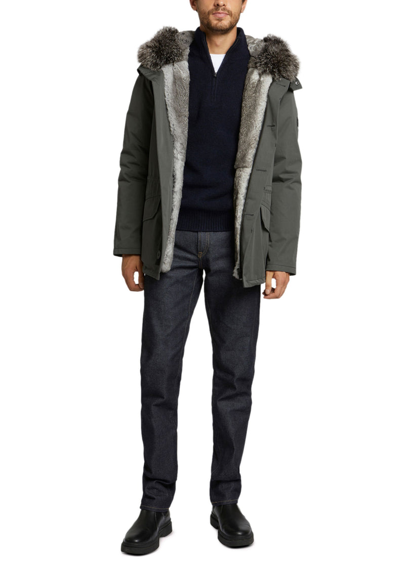 Parka iconique courte en coton mélangé et fourrure