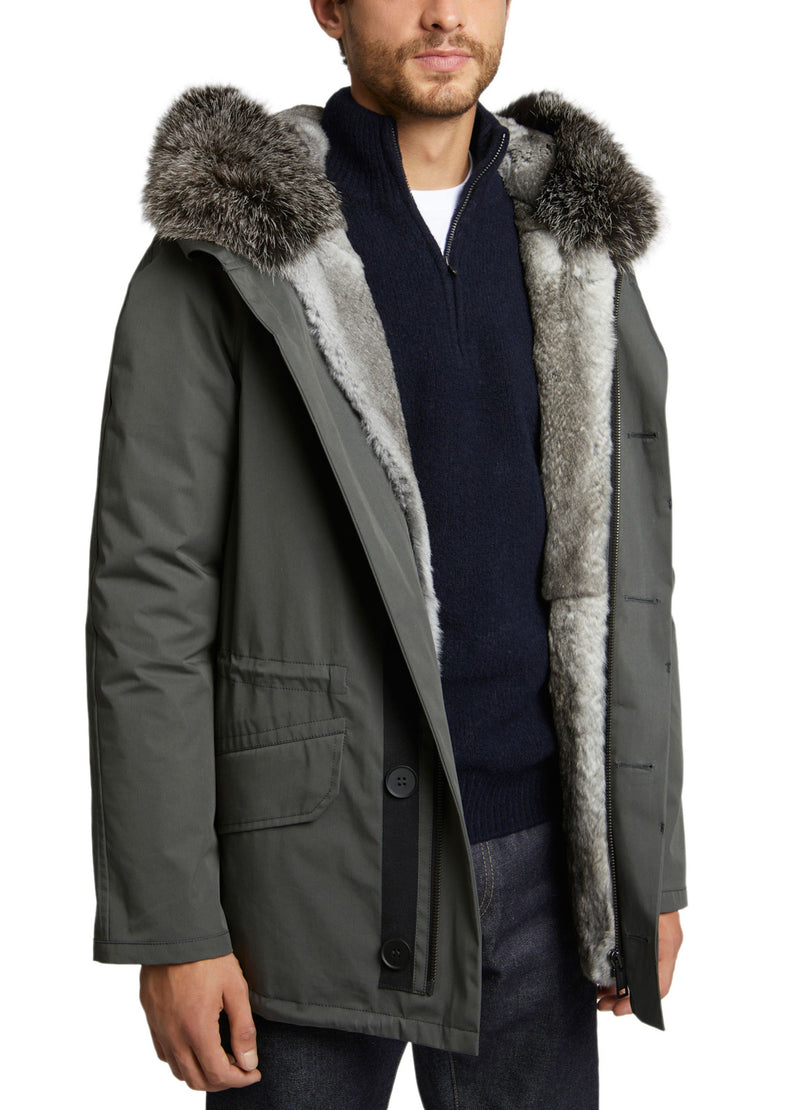 Parka iconique courte en coton mélangé et fourrure